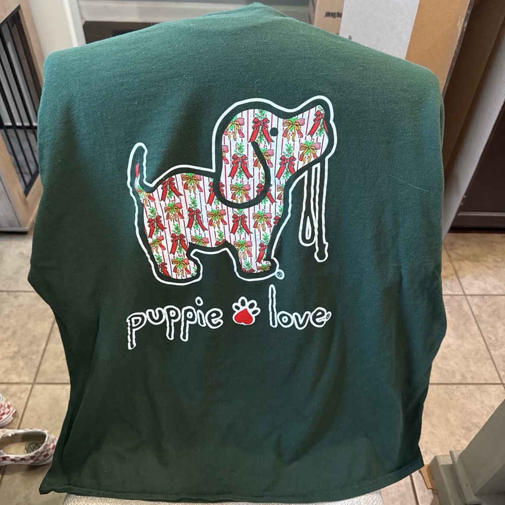 Puppie Love Women's Long Sleeve Tee - Forest Green